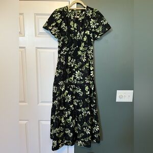 Anthropologie Black and Green Floral Maxi Dress